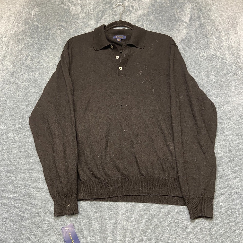 Club Room Rugby Shirt Mens XL Black Long Sleeve Golf Tennis Performance Sports